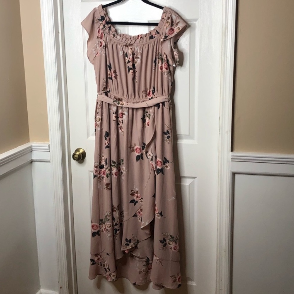 Blush Floral Off Shoulder City Chic Dress